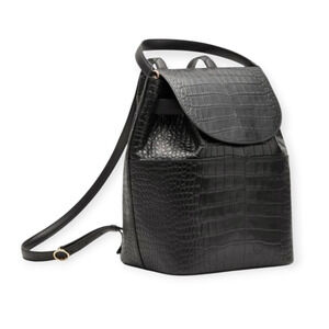 Cuyana Black Leather Crocodile Embossed Backpack